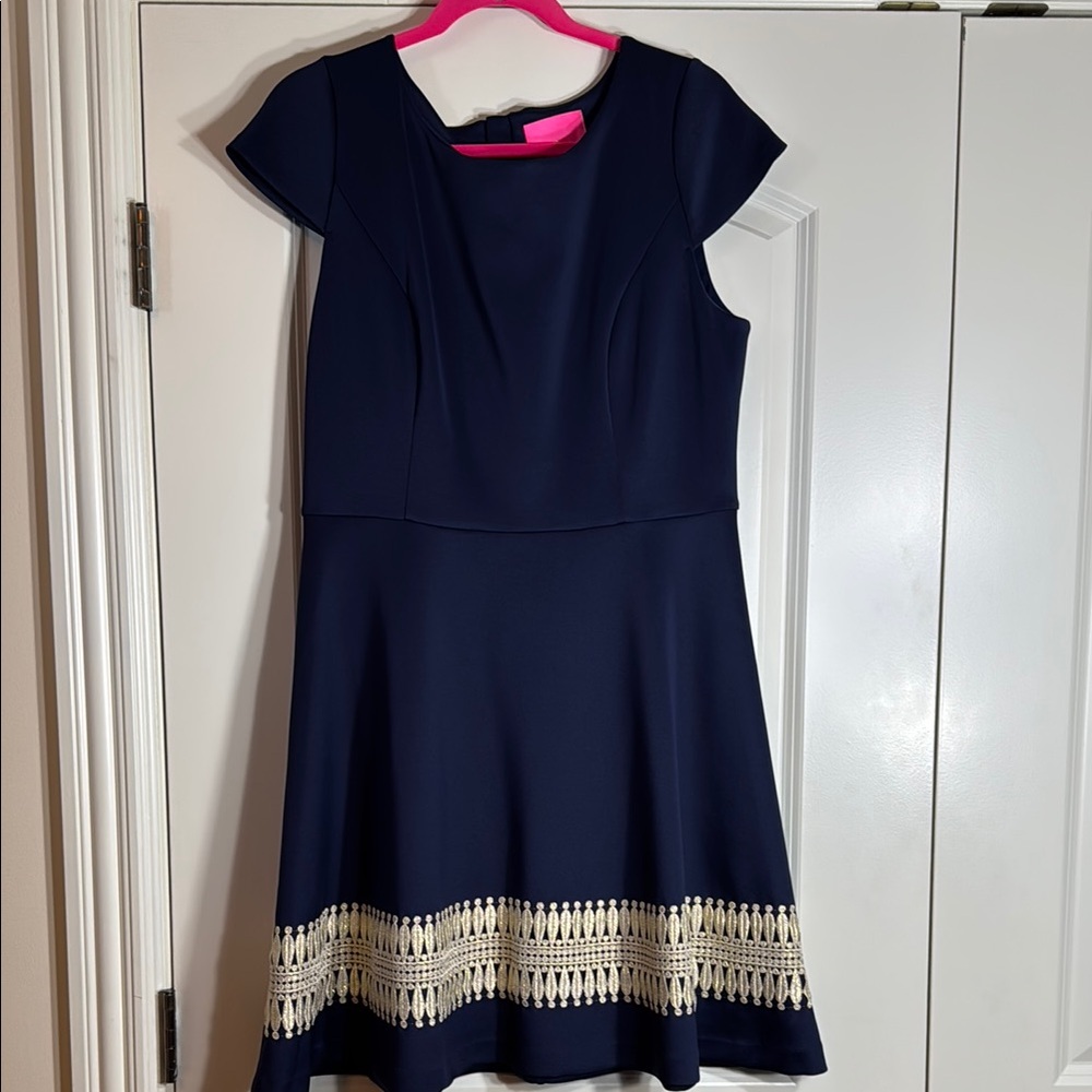 Lilly Navy Blue Dress with Lace Trim